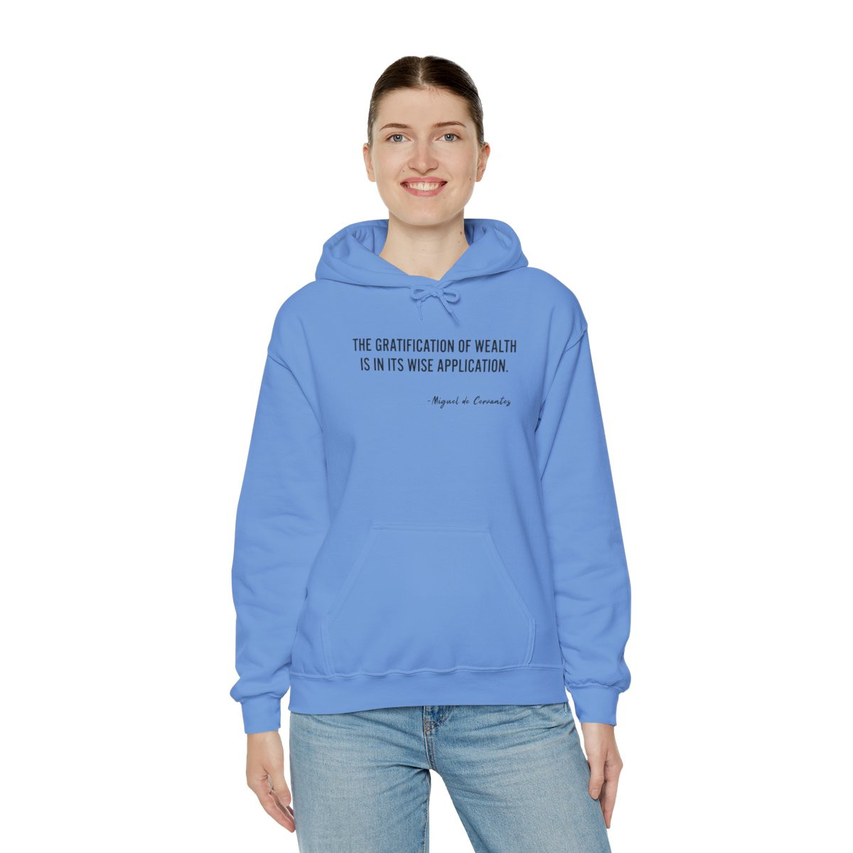 Hoodie — Minimalist Quote “The Gratification of Wealth Is in Its Wise Application”