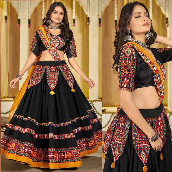 Georgette Black Embroidered Flared Style Chaniya Choli