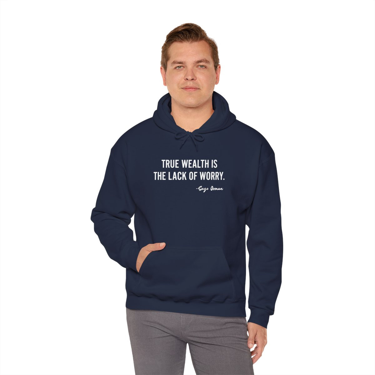 Quote Hoodie — "True Wealth Is The Lack Of Worry" Cozy Motivational Sweatshirt